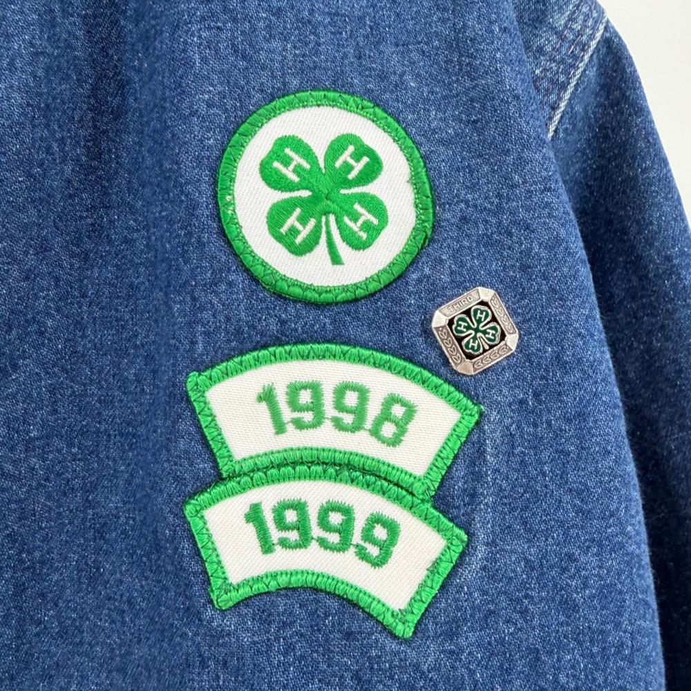 Vintage 90s Carhartt Kids Large Denim Blanket Lined 4-H Patch Jacket Y07DST USA - Picture 2 of 7